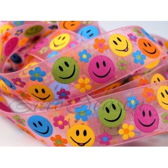 Лента с рисунком органза 22мм Smile (мин.1м)